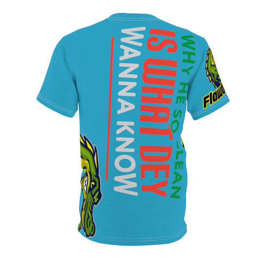 Turquoise Flawdawear Limited Edition OG Flawda Mane “Why He So Clean Is What Dey Wanna Know” Unisex Cut & Sew Playuz Tee