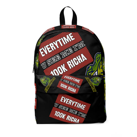 Black Flawdawear Limited Edition OG Rich Daddy "Everytime U See Me I'm 100k Richa" Playuz Backpack