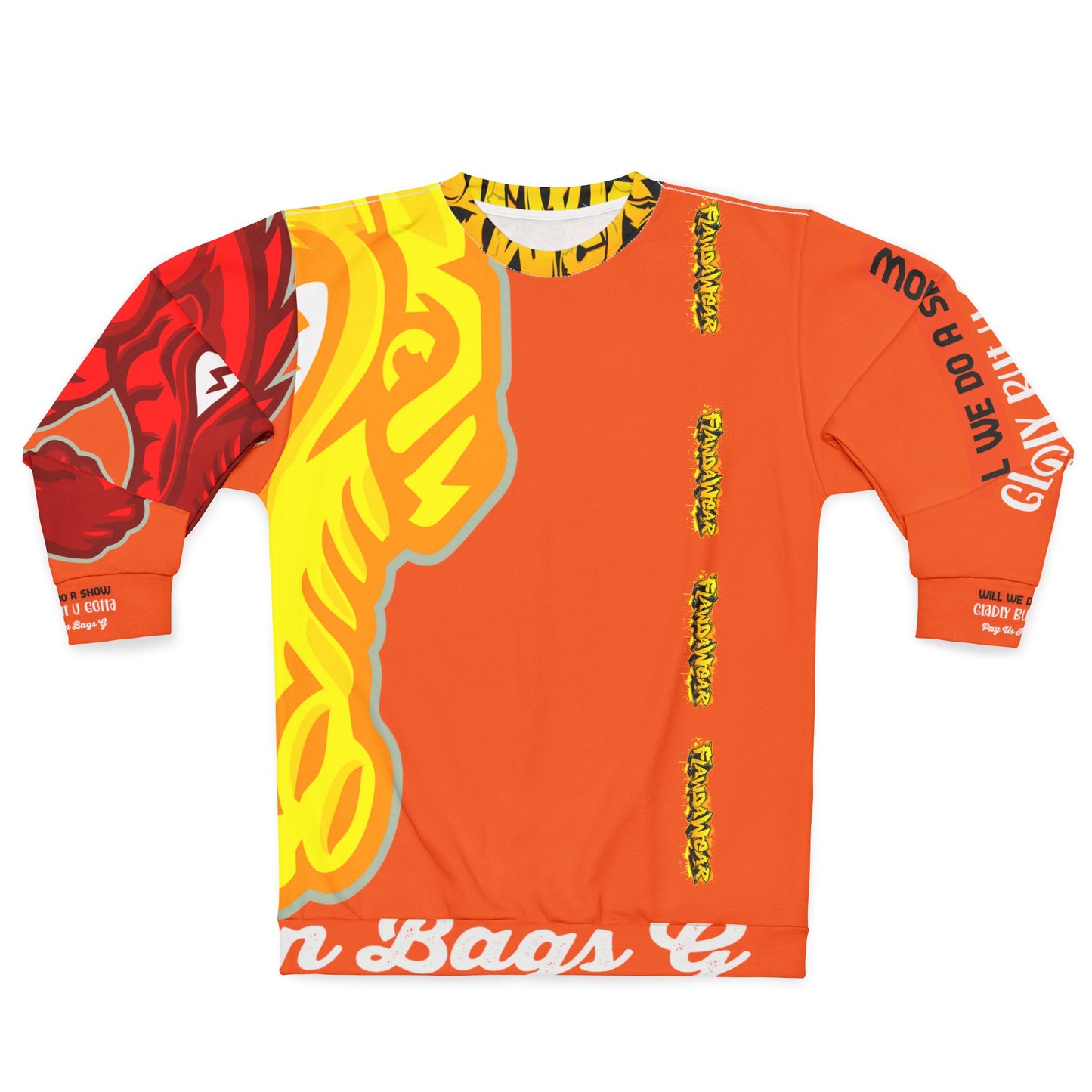 Orange Flawdawear Limited Edition OG Rich Daddy “Will We Do A Show Gladly But U Gotta Pay Us In Bags G” Unisex Playuz Sweatshirt