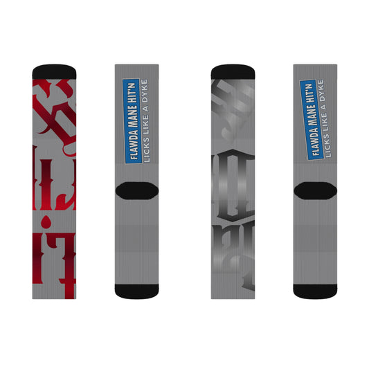 Grey Gator Drip Supa-Heavy Excess-Stunna Hypa-Flex Limited Edition OG Flawda Mane “Flawda Mane Hit’n Licks Like A Dyke” Medium Playuz Socks