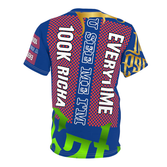 Dark Blue Gator Drip Exclusive Supa-Heavy Excess-Stunna Hypa-Flex Limited Edition OG Multi-Logo Rich Daddy “Everytime U See Me I’m 100k Richa" Unisex Cut & Sew Playuz Tee