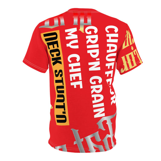 Red Gator Drip Exclusive Supa-Heavy Excess-Stunna Flex Alligator Playuz Limited Edition OG Multi-Logo Rich Daddy “Chauffeur Grip’n Grain My Chef Neck Stunt’n” Unisex Cut & Sew Playuz Tee