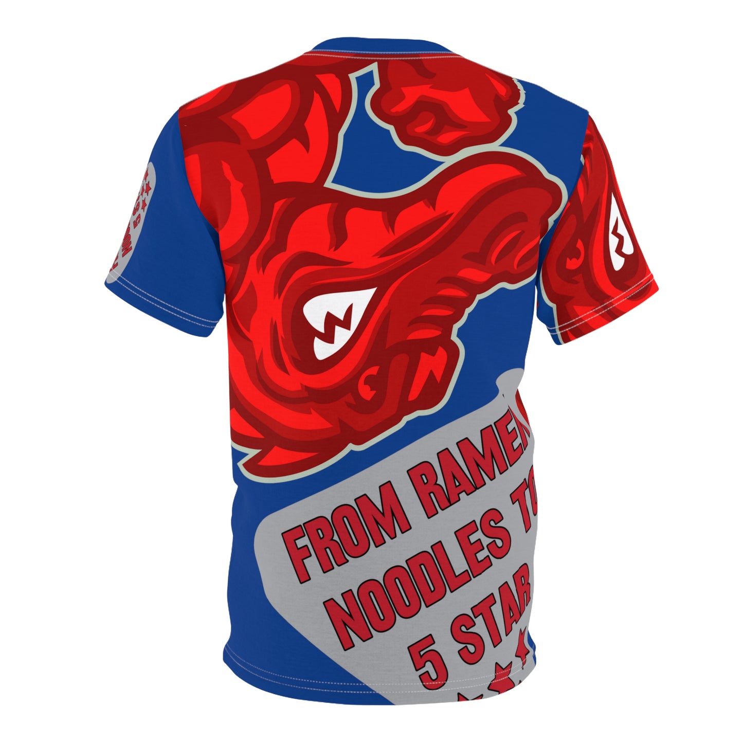 Blue/Red Flawdawear Limited Edition OG Flawda Mane “From Ramen Noodles To 5 Star” Unisex Cut & Sew Playuz Tee