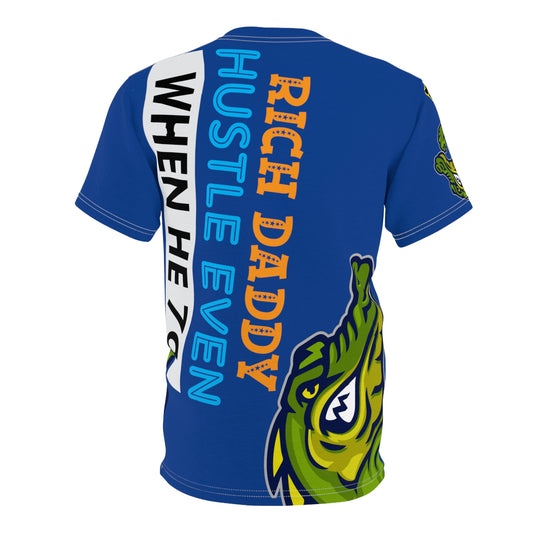 Dark Blue Flawdawear Limited Edition OG Rich Daddy “Rich Daddy Hustle Even When He 70” Unisex Cut & Sew Playuz Tee