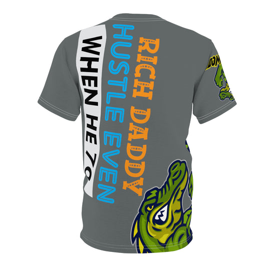 Dark Grey Flawdawear Limited Edition OG Rich Daddy “Rich Daddy Hustle Even When He 70” Unisex Cut & Sew Playuz Tee