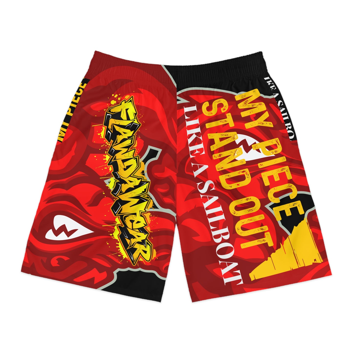Black/Red Flawdawear Limited Edition OG Flawda Mane “My Piece Stand Out Like A Sailboat” Men’s Jogguz Playuz Shorts