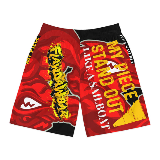 Black/Red Flawdawear Limited Edition OG Flawda Mane “My Piece Stand Out Like A Sailboat” Men’s Jogguz Playuz Shorts