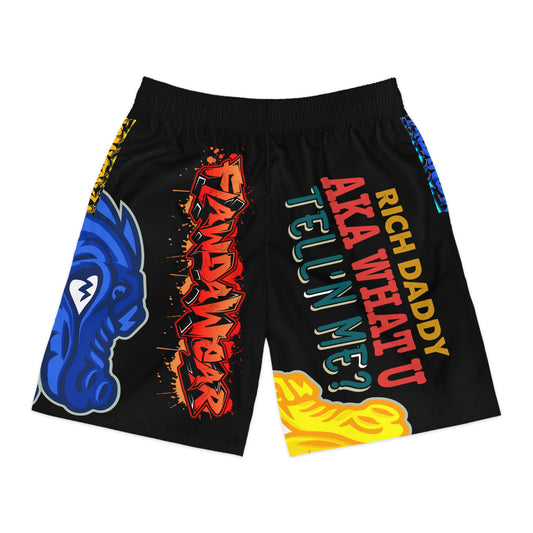 Black Flawdawear Limited Edition OG Rich Daddy “Rich Daddy AKA What U Tell’n ME?” Men’s Jogguz Playuz Shorts