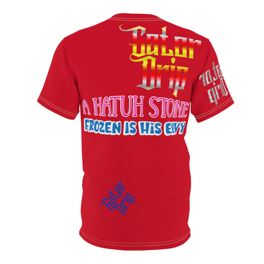 Red Gator Drip Exclusive Supa-Heavy Excess-Stunna Flex Alligator Playuz Limited Edition OG Multi-Logo Rich Daddy “A Hatuh Stone Frozen In His Envy" Unisex Cut & Sew Playuz Tee