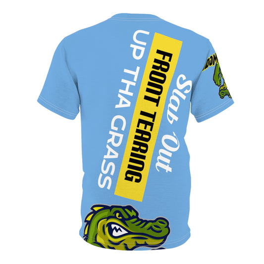 Light Blue Flawdawear Limited Edition OG Flawda Mane “Slab Out Front Terring Up Tha Grass” Unisex Cut & Sew Playuz Tee