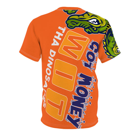 Orange Flawdawear Limited Edition OG Rich Daddy “Got Money Wit Tha Dinosaurs” Unisex Cut & Sew Playuz Tee