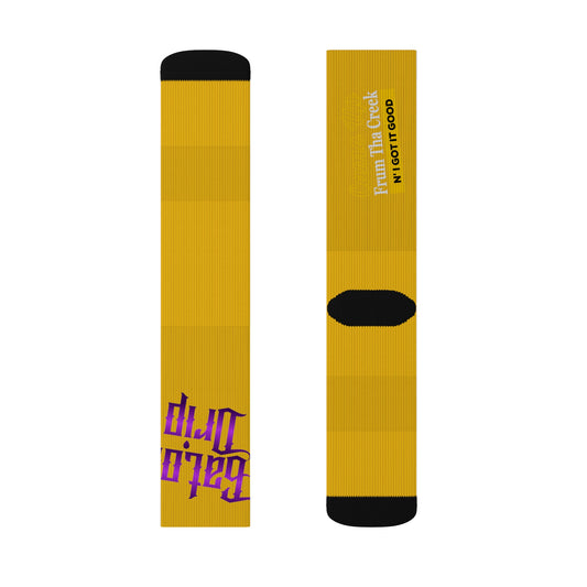 Yellow Gator Drip Supa-Heavy Excess-Stunna Hypa-Flex Limited Edition OG Flawda Mane “Came Up Frum Tha Creek N’ I Got It Good” Medium Playuz Socks
