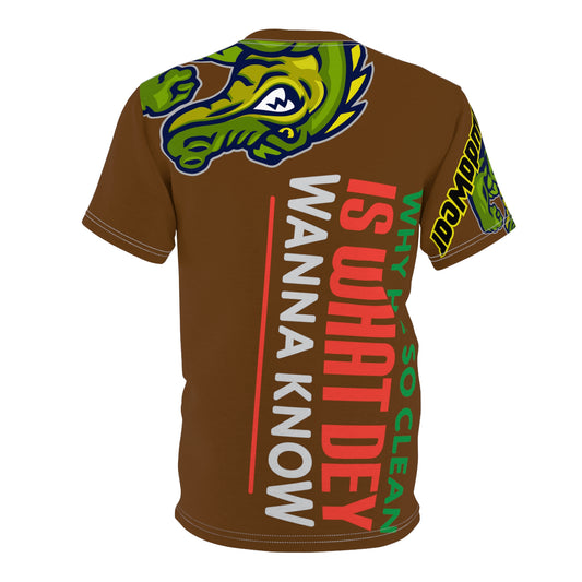 Brown Flawdawear Limited Edition OG Flawda Mane “Why He So Clean Is What Dey Wanna Know” Unisex Cut & Sew Playuz Tee