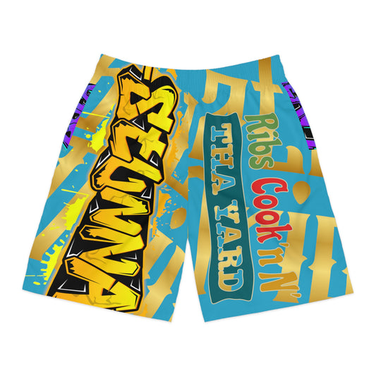 Turquoise Gator Drip Exclusive Supa-Heavy Excess-Stunna Hypa-Flex Limited Edition OG Flawda Mane “Ribs Cook’n N’ Tha Yard” Men’s Jogguz Playuz Shorts