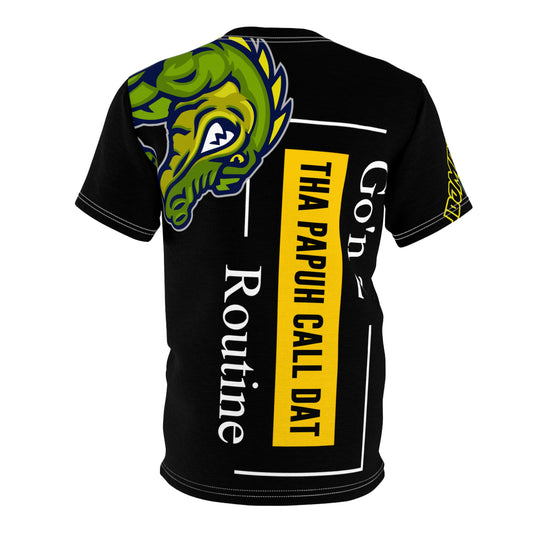 Black Flawdawear Limited Edition OG Rich Daddy “Go’n 2 Tha Papuh Call Dat Routine” Unisex Cut & Sew Playuz Tee