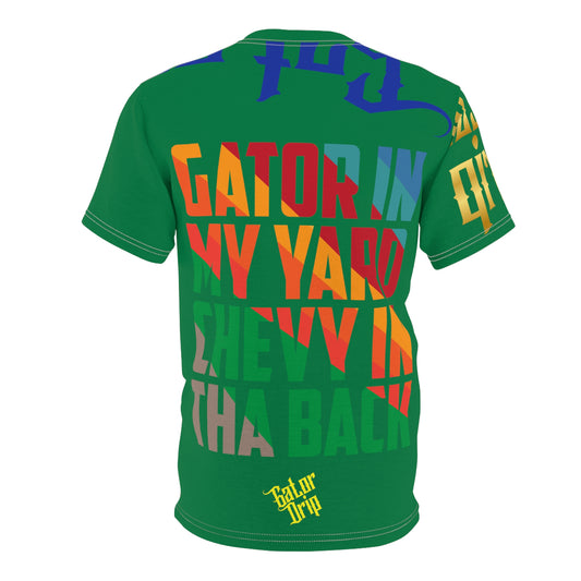 Dark Green Gator Drip Exclusive Supa-Heavy Excess-Stunna Flex Alligator Playuz Limited Edition OG Multi-Logo Flawda Mane “Gator In My Yard Chevy In Tha Back" Unisex Cut & Sew Playuz Tee