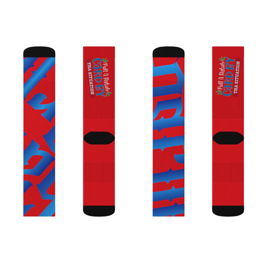 Red Gator Drip Supa-Heavy Excess-Stunna Hypa-Flex Limited Edition OG Alligator Papuh Playuz “Pull A Hatuh Card By Tha Situation” Medium Playuz Socks