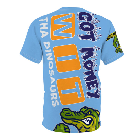 Light Blue Flawdawear Limited Edition OG Rich Daddy “Got Money Wit Tha Dinosaurs” Unisex Cut & Sew Playuz Tee