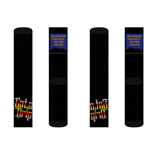 Black Gator Drip Supa-Heavy Excess-Stunna Hypa-Flex Limited Edition OG Rich Daddy “My Papuh Do Push-Ups N’ Tha Yard Like A OG” Medium Playuz Socks