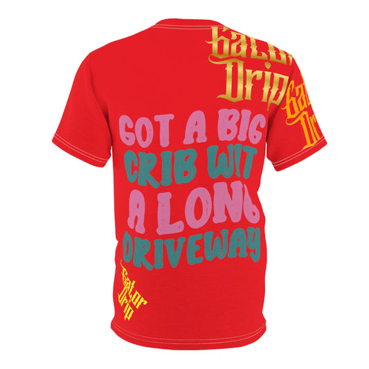 Red Gator Drip Exclusive Supa-Heavy Excess-Stunna Flex Alligator Playuz Limited Edition OG Multi-Logo Flawda Mane “Got A Big Crib Wit A Long Driveway" Unisex Cut & Sew Playuz Tee