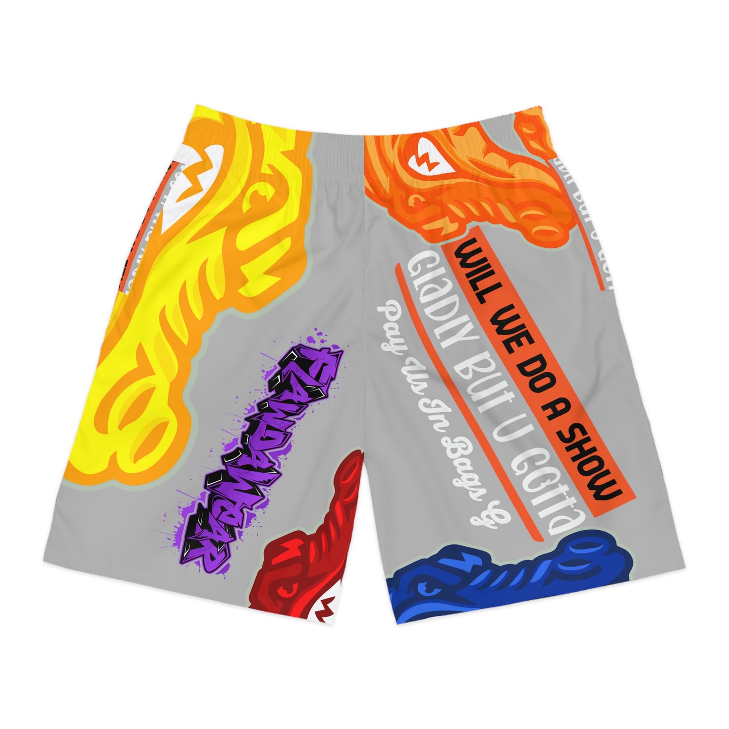 Grey Flawdawear Limited Edition OG Rich Daddy “Will We Do A Show Gladly But U Gotta Pay Us In Bags G” Men’s Jogguz Playuz Shorts