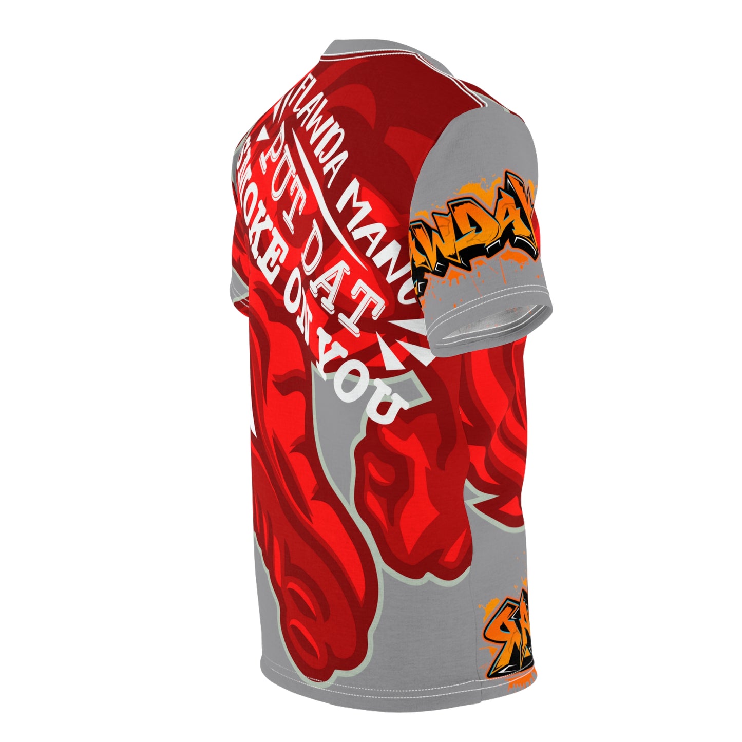 Grey/Red Flawdawear Limited Edition OG Alligator Playuz “Flawda Mane Put Dat Smoke On You” Unisex Cut & Sew Playuz Tee