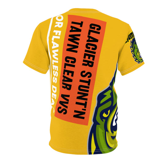 Yellow Flawdawear Limited Edition OG Rich Daddy “Glacier Stunt’n Tawn Clear VVS Or Flawless Dear” Unisex Cut & Sew Playuz Tee