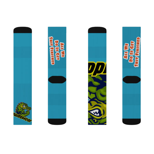 Turquoise Flawdawear Limited Edition OG Alligator Papuh Playuz “All We Do Iz Get Shit Finished” Medium Playuz Socks