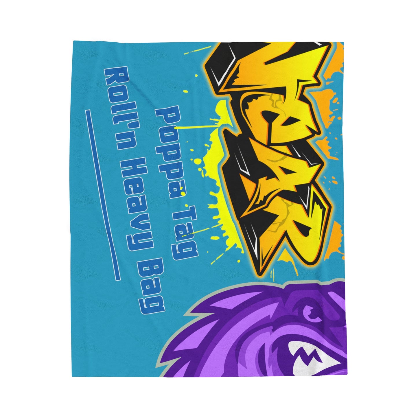 Turquoise Flawdawear Limited Edition OG Alligator Playuz “Poppa Tag Roll’n Heavy Bag” Velveteen Plush Playuz Blanket