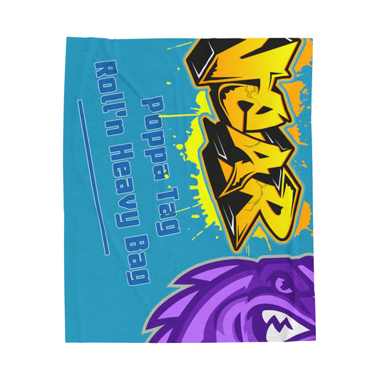 Turquoise Flawdawear Limited Edition OG Alligator Playuz “Poppa Tag Roll’n Heavy Bag” Velveteen Plush Playuz Blanket