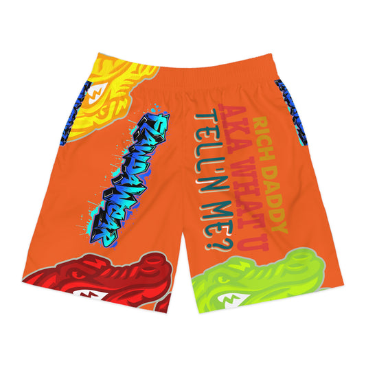 Orange Flawdawear Limited Edition OG Rich Daddy “Rich Daddy AKA What U Tell’n ME?” Men’s Jogguz Playuz Shorts
