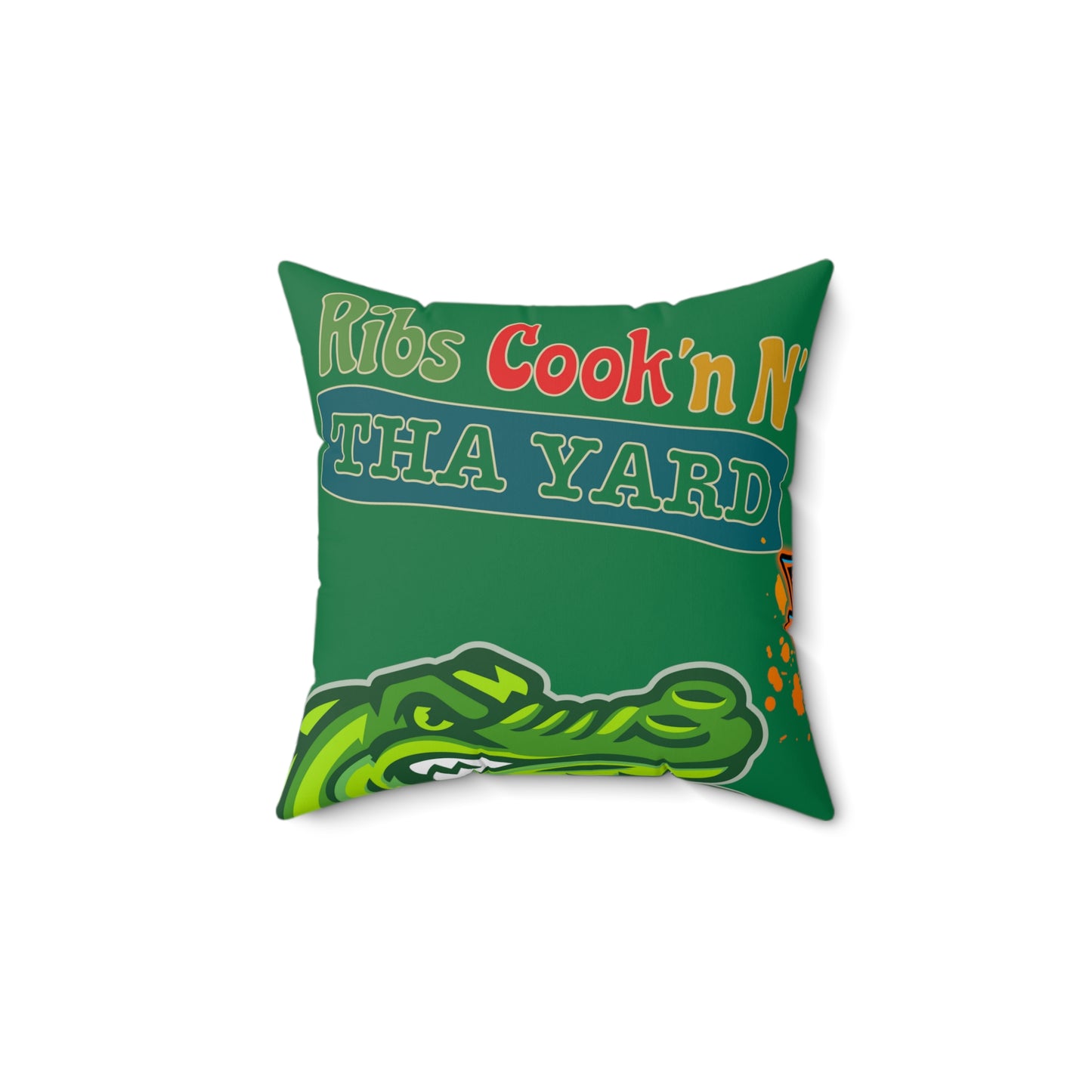 Dark Green Flawdawear Limited Edition OG Flawda Mane “Ribs Cook’n N’ Tha Yard” Spun Polyester Square Playuz Pillow