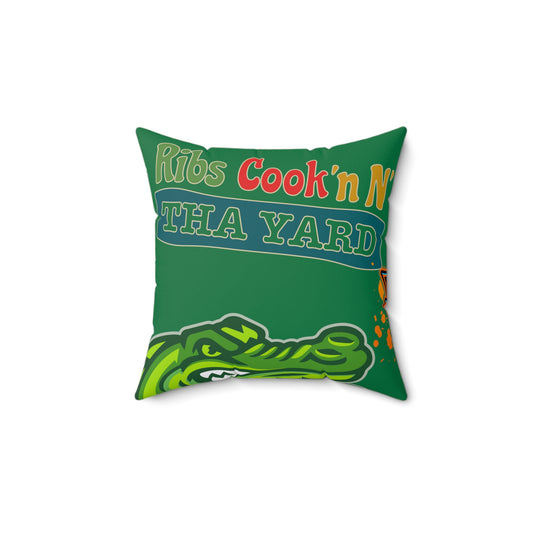 Dark Green Flawdawear Limited Edition OG Flawda Mane “Ribs Cook’n N’ Tha Yard” Spun Polyester Square Playuz Pillow
