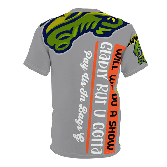 Grey Flawdawear Limited Edition OG Rich Daddy “Will We Do A Show Gladly But U Gotta Pay Us In Bags G” Unisex Cut & Sew Playuz Tee