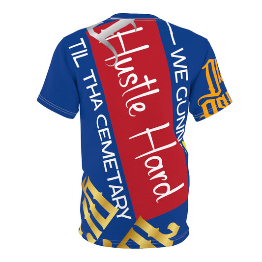 Dark Blue Gator Drip Exclusive Supa-Heavy Excess-Stunna Flex Alligator Playuz Limited Edition OG Multi-Logo Flawda Mane “We Gunna Hustle Hard Til Tha Cemetary” Unisex Cut & Sew Playuz Tee