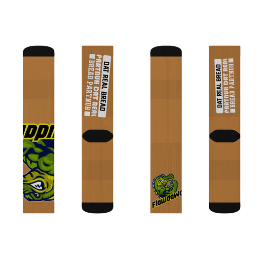 Light Brown Flawdawear Limited Edition OG Alligator Papuh Playuz “Dat Real Bread Partnuh Dat Real Bread Partnuh” Medium Playuz Socks