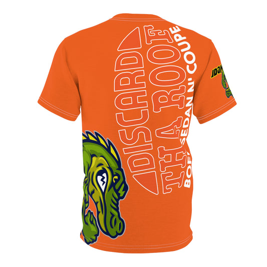 Orange Flawdawear Limited Edition OG Alligator Papuh Playuz “Discard Tha Roof Bofe Sedan N’ Coupe” Unisex Cut & Sew Playuz Tee