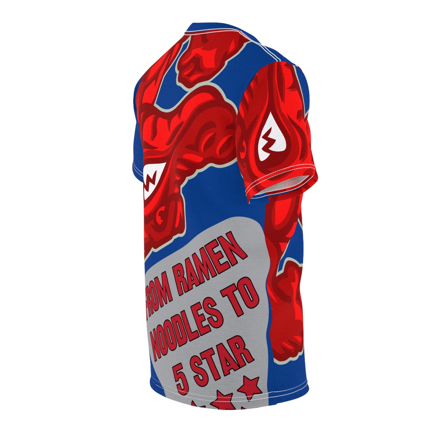 Blue/Red Flawdawear Limited Edition OG Flawda Mane “From Ramen Noodles To 5 Star” Unisex Cut & Sew Playuz Tee