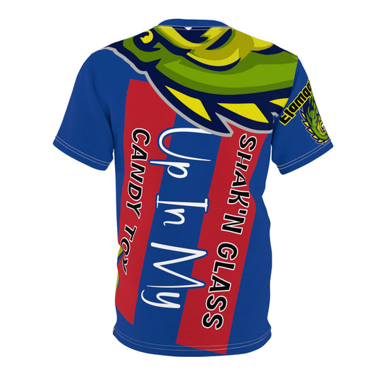 Dark Blue Flawdawear Limited Edition OG Flawda Mane “Shak’n Glass Up In MY Candy Toy” Unisex Cut & Sew Playuz Tee