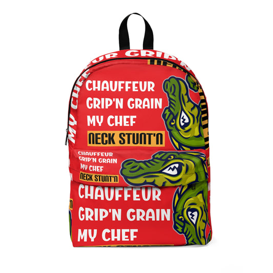Red Flawdawear Limited edition OG Rich Daddy "Chauffeur Grip'n Grain My Chef Neck Stunt'n" Classic Backpack