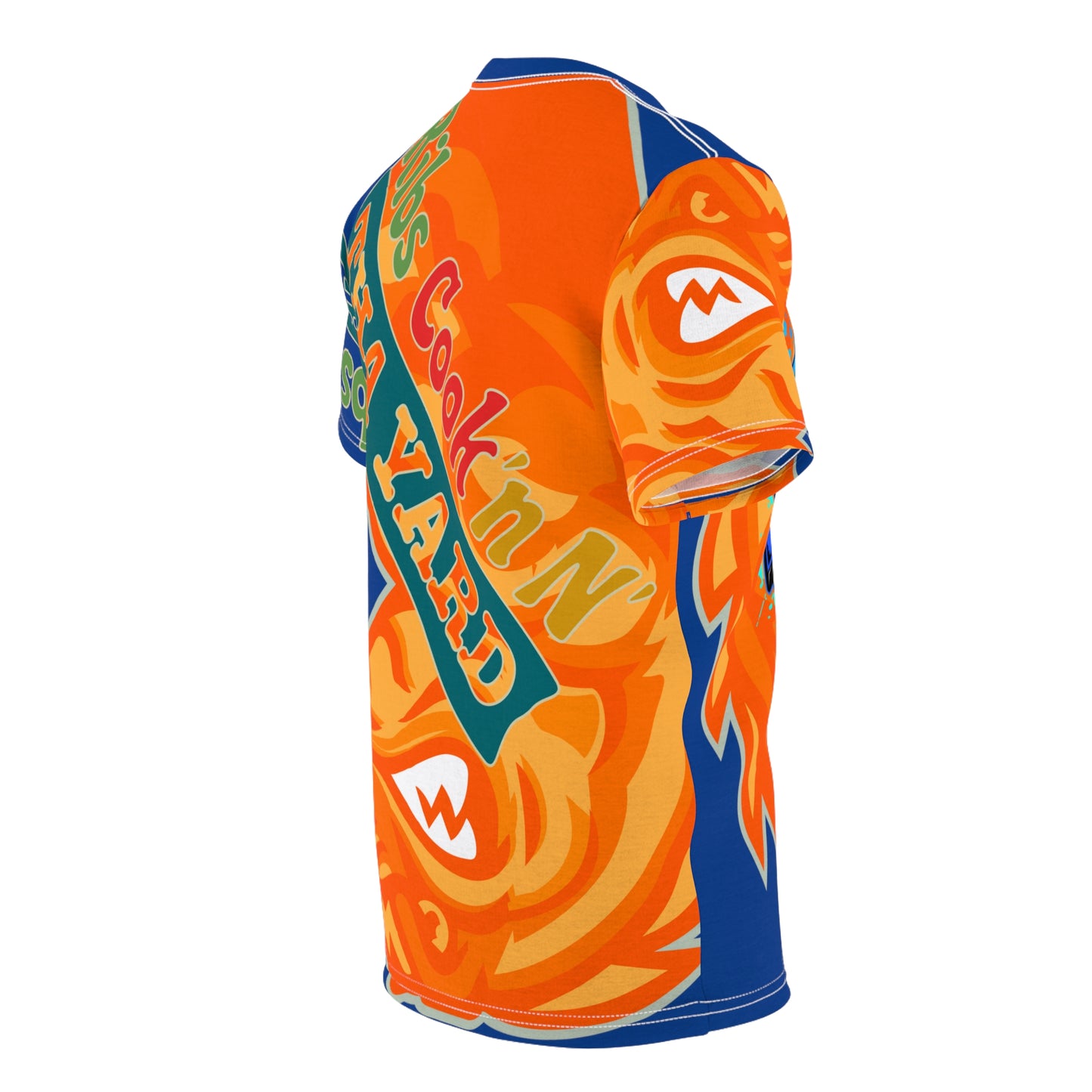 Blue/Orange Flawdawear Limited Edition OG Flawda Mane “Ribs Cook’n N’ Tha Yard” Unisex Cut & Sew Playuz Tee