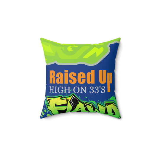 Dark Blue Flawdawear Limited Edition OG Flawda Mane “Raised Up High On 33’s” Spun Polyester Square Playuz Pillow