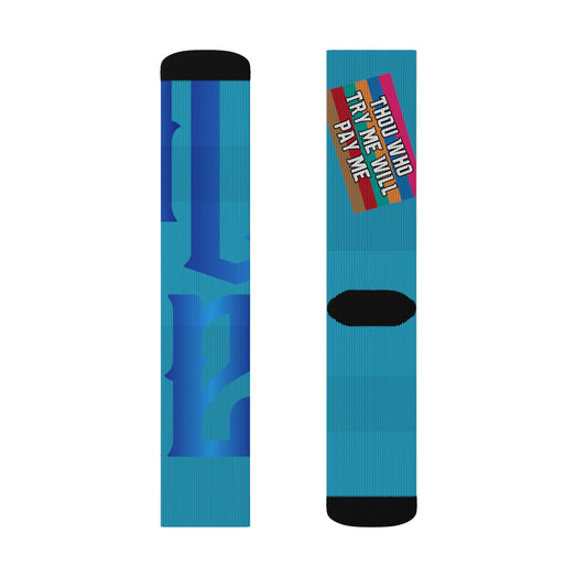 Turquoise Gator Drip Supa-Heavy Excess-Stunna Hypa-Flex Limited Edition OG Rich Daddy “Thou Who Try Me Will Pay Me” Medium Playuz Socks