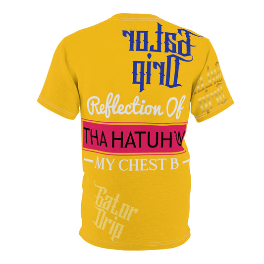 Yellow Gator Drip Exclusive Supa-Heavy Excess-Stunna Flex Alligator Playuz Limited Edition OG Multi-Logo Rich Daddy “Reflection Of Tha Hatuh On My Chest B" Unisex Cut & Sew Playuz Tee