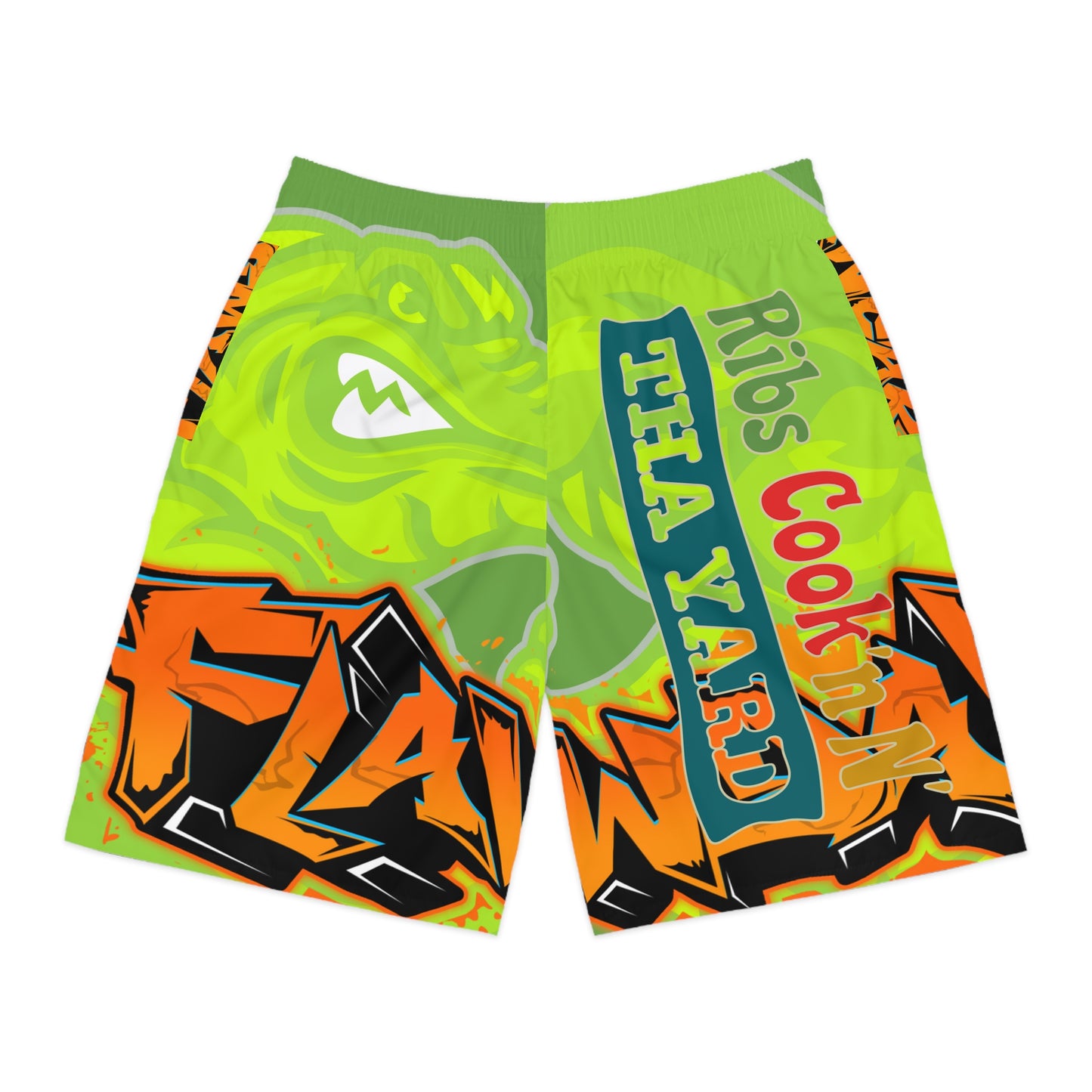 Green Flawdawear Limited Edition OG Flawda Mane “Ribs Cook’n N’ Men’s Jogguz Playuz Shorts