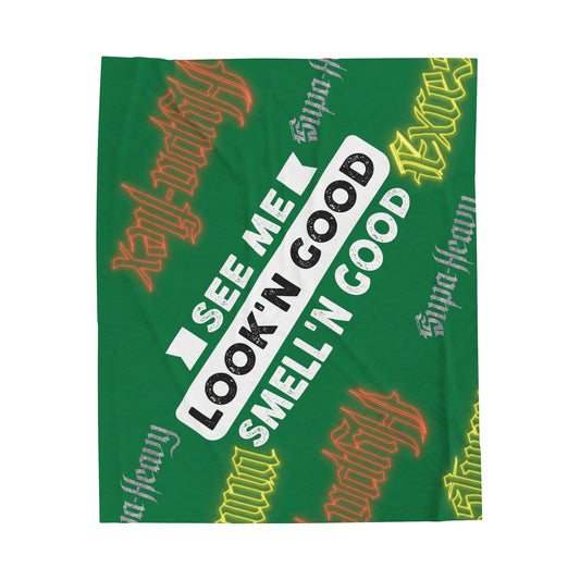 Dark Green Gator Drip Exclusive Supa-Heavy Excess-Stunna Hypa-Flex Limited Edition OG Flawda Mane “See Me Look’n Good Smell’n Good” Velveteen Plush Playuz Blanket