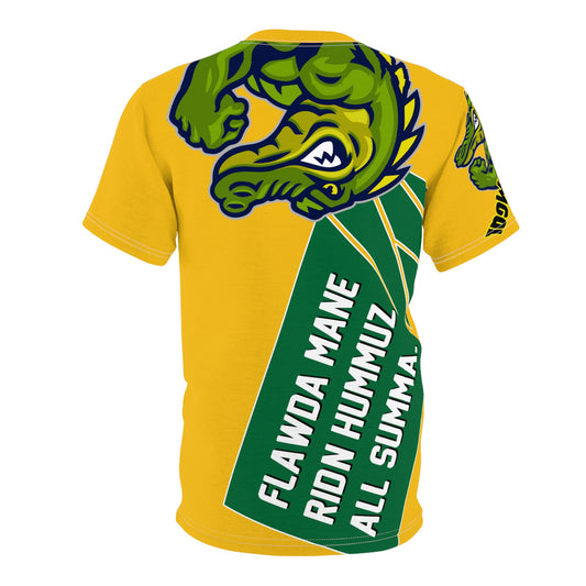 Yellow Flawdawear Limited Edition OG Flawda Mane “Flawda Mane Rid’n Hummuz All Summa.” Unisex Cut & Sew Playuz Tee