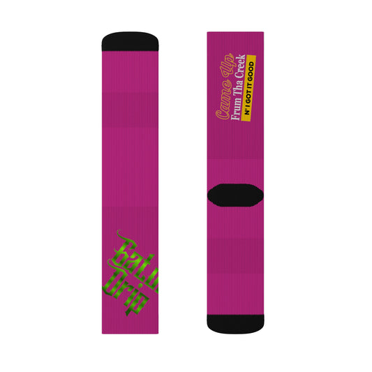 Pink Gator Drip Supa-Heavy Excess-Stunna Hypa-Flex Limited Edition OG Flawda Mane “Came Up Frum Tha Creek N’ I Got It Good” Medium Playuz Socks