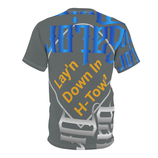 Dark Grey Gator Drip Exclusive Supa-Heavy Excess-Stunna Flex Alligator Playuz Limited Edition OG Multi-Logo Flawda Mane “Lay’n Down In H-Town” Unisex Cut & Sew Playuz Tee