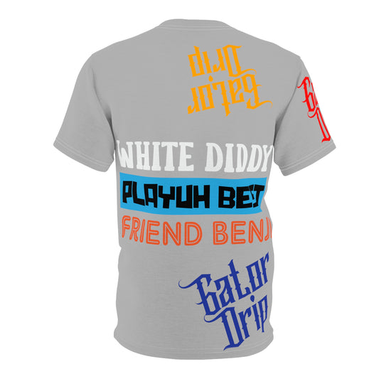 Light Grey Gator Drip Exclusive Supa-Heavy Excess-Stunna Flex Alligator Playuz Limited Edition OG Multi-Logo Rich Daddy “White Diddy Playuh Best Friend Benji" Unisex Cut & Sew Playuz Tee